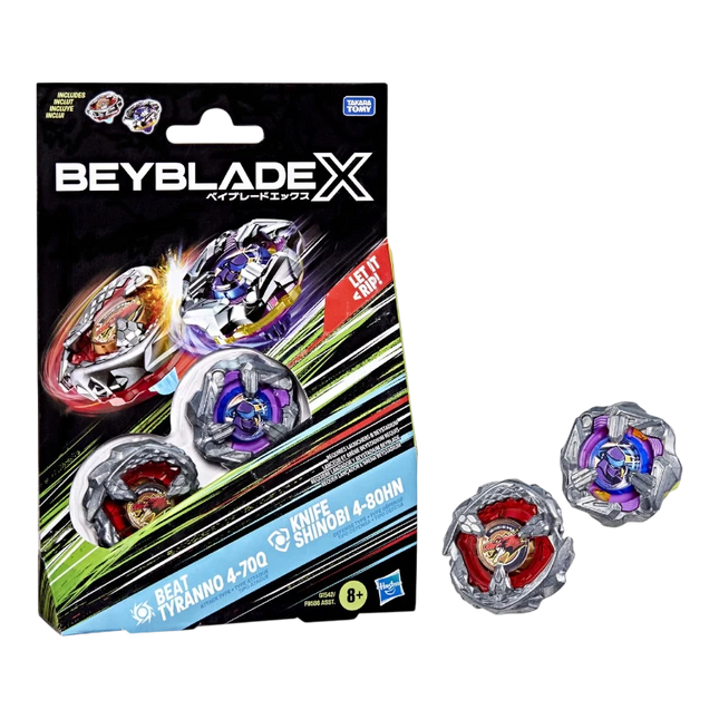 Beyblade X Beat Tyranno 4-70Q & Knife Shinobi 4-80HN – Dual Pack