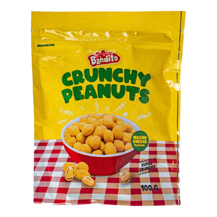 GiaxStore Bandito Crunchy Peanuts Nacho Cheese flavour snack, 100g bag with a bowl of peanuts.