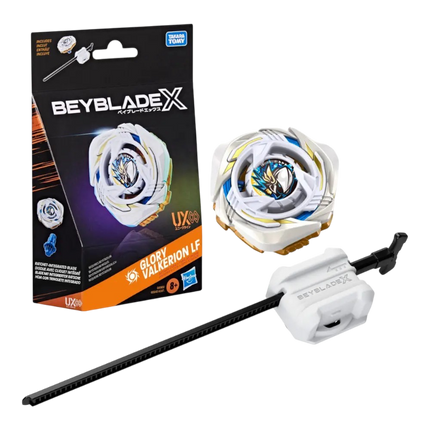 GiaxStore Beyblade X Glory Valkerion LF attack type spinning top with launcher and packaging in white and gold