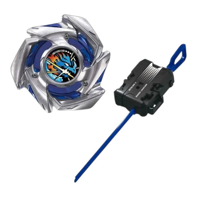 GiaxStore Takara Tomy Beyblade X BX-49 Dragoon Strike 4-50F spinning top with blue and silver details and launcher.