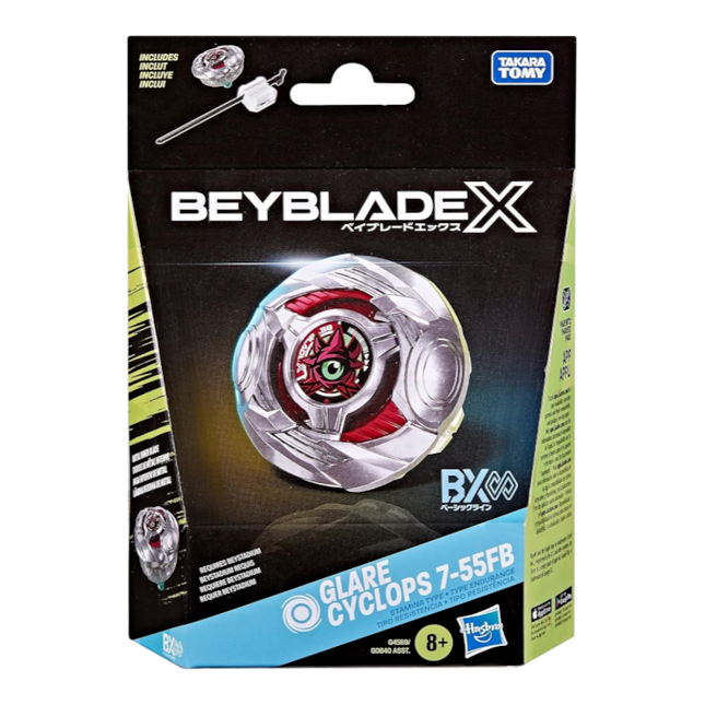 GiaxStore Beyblade X Glare Cyclops 7-55FB stamina type starter pack with launcher in retail packaging