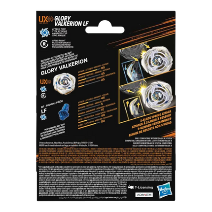 GiaxStore Beyblade X UX Infinity Glory Valkerion LF starter pack packaging showing attack type stats and launcher