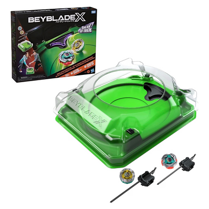 GiaxStore Beyblade X Sneak Attack Battle Set con arena verde, due Beyblade UX Infinity e due lanciatori a strappo