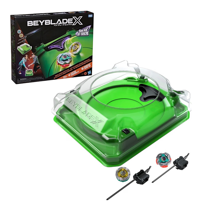 GiaxStore Beyblade X Sneak Attack Battle Set con arena verde, due Beyblade UX Infinity e due lanciatori a strappo