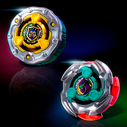 GiaxStore Beyblade X UX Infinity Rampart Aegis e Cutter Shinobi con dettagli metallici su sfondo nero