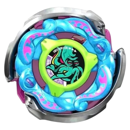 GiaxStore Beyblade X CX Wriggle Kraken spinning top with blue octopus design and metallic silver accents