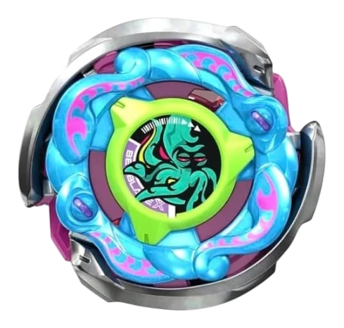 GiaxStore Beyblade X CX Wriggle Kraken spinning top with blue octopus design and metallic silver accents