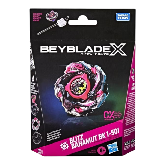 GiaxStore Beyblade X CX Infinity Blitz Bahamut BK 1-50I attack type starter pack with launcher in retail packaging