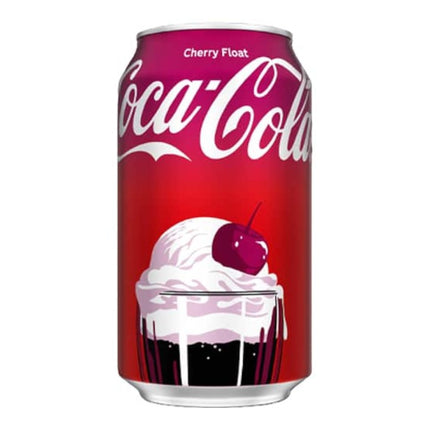 GiaxStore Coca Cola Cherry Float can with cherry and ice cream graphic. Cherry-flavored cola beverage.