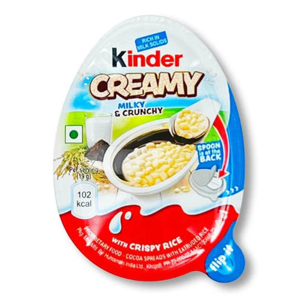 GiaxStore Kinder Creamy snack with milky and crunchy rice, featuring a creamy milk filling and crispy extruded rice.