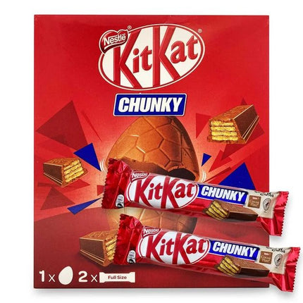 GiaxStore KitKat Chunky Easter egg box with milk chocolate and wafer bars. Features a large milk chocolate egg and two KitKat Chunky bars.