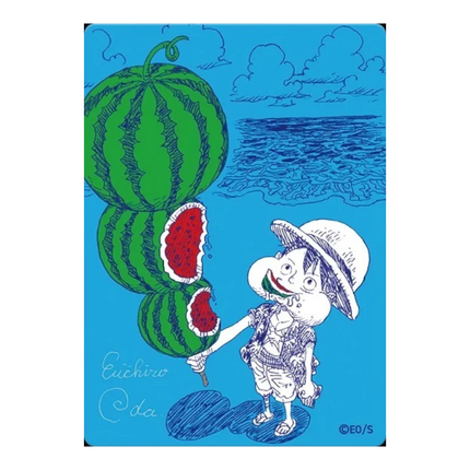 GiaxStore One Piece Luffy Watermelon NatsuComi 2026 MetaKira promo card with Eiichiro Oda illustration