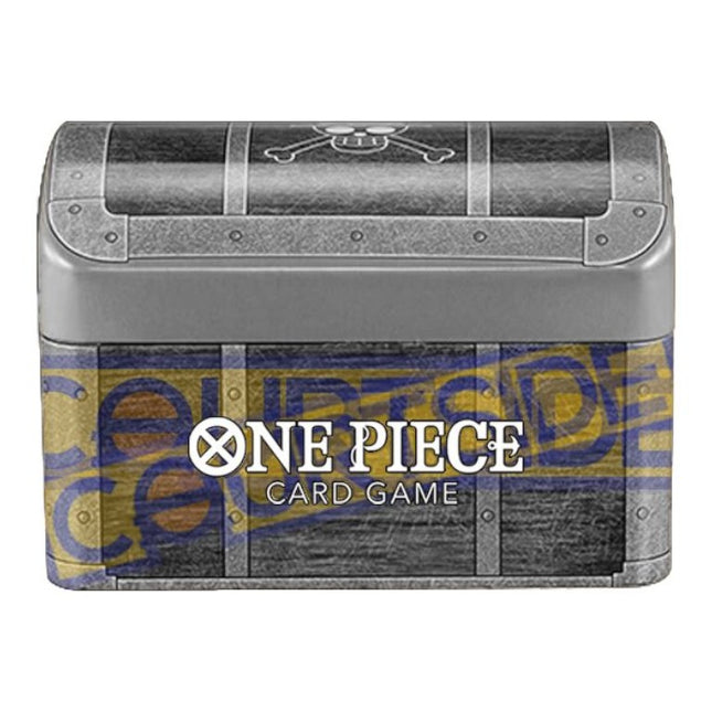 GiaxStore One Piece Card Game Treasure Chest Vol. 2 TC-02 Japanese collectible tin with pirate skull emblem.