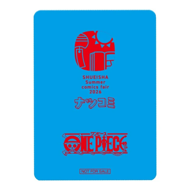 GiaxStore One Piece NatsuComi 2026 MetaKira promo card back featuring red Shueisha Summer Comics Fair logo on blue