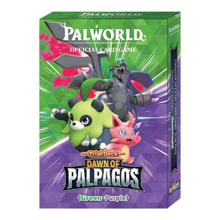 GiaxStore Palworld Official Card Game Trial Deck Dawn of Palpagos Green and Purple edition with character artwork