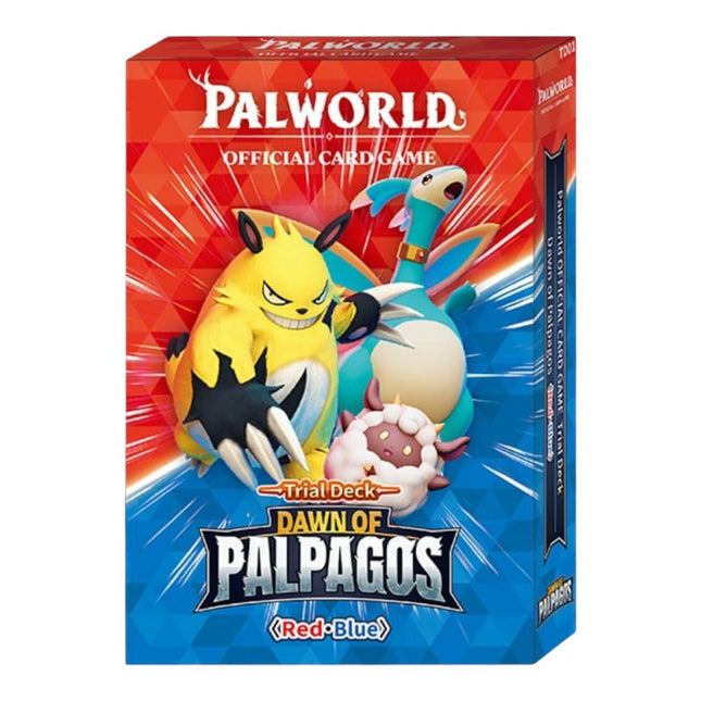 GiaxStore Palworld Official Card Game Trial Deck Dawn of Palpagos Red and Blue featuring character illustrations