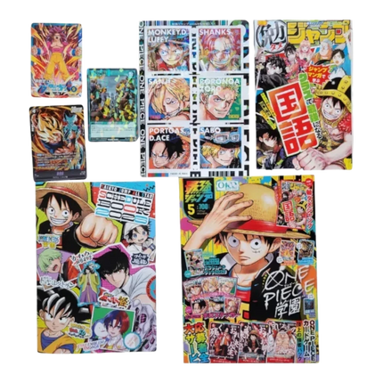 Saikyo Jump All Star Schedule Book 2026 GiaxStore con carte promozionali Dragon Ball, Yu-Gi-Oh! e sticker One Piece