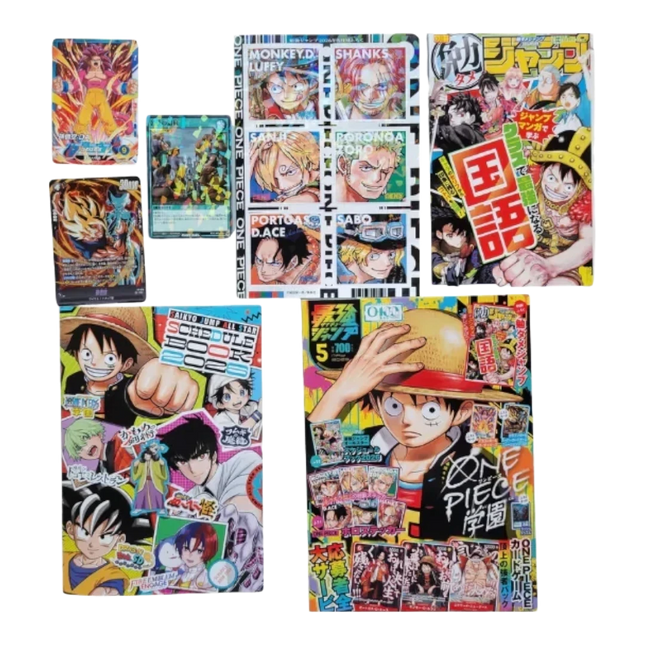 Saikyo Jump All Star Schedule Book 2026 GiaxStore con carte promozionali Dragon Ball, Yu-Gi-Oh! e sticker One Piece