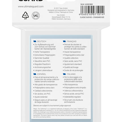 Ultimate Guard Classic Soft Sleeves Standard Size Transparent (100)