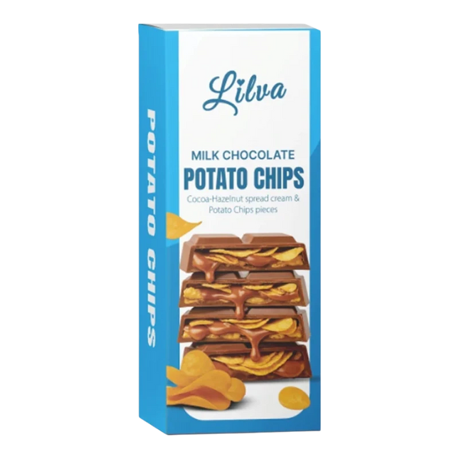 Lilva Potato Chips Milk Chocolate Nocciola – Patatine Ricoperte di Cioccolato al Latte con Crema alla Nocciola